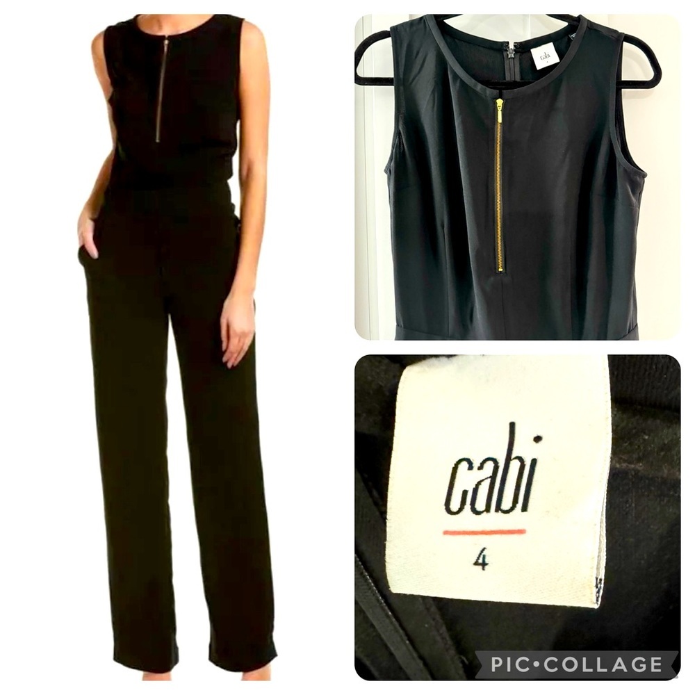 CAbi #3340 Grace Sleeveless Jumpsuit with Wide Legs Zipper Detail Black size 4